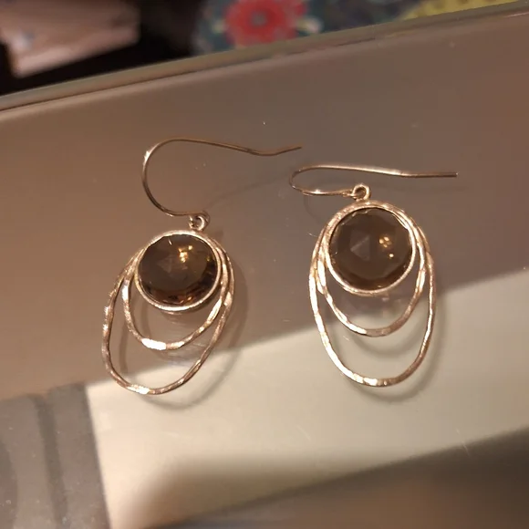 FLASH SALE Smoky Quartz and Sterling silver hook Earrings made in Israel 925 - Picture 1 of 8